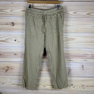 Kut Kloth Pants Linen Blend Wide Leg Crop Ankle Brown Khaki